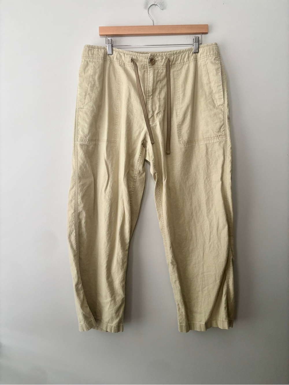 GAP Women's Tan Linen Cotton Blend Drawstring Flowy Wide Leg Pants Size Large